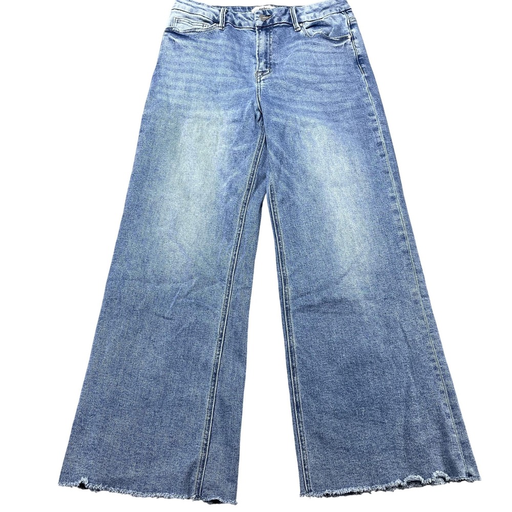 Mica Jeans Womens 31 Blue Light Wash High Rise Wide Leg Frayed Hem 32x28 Denim